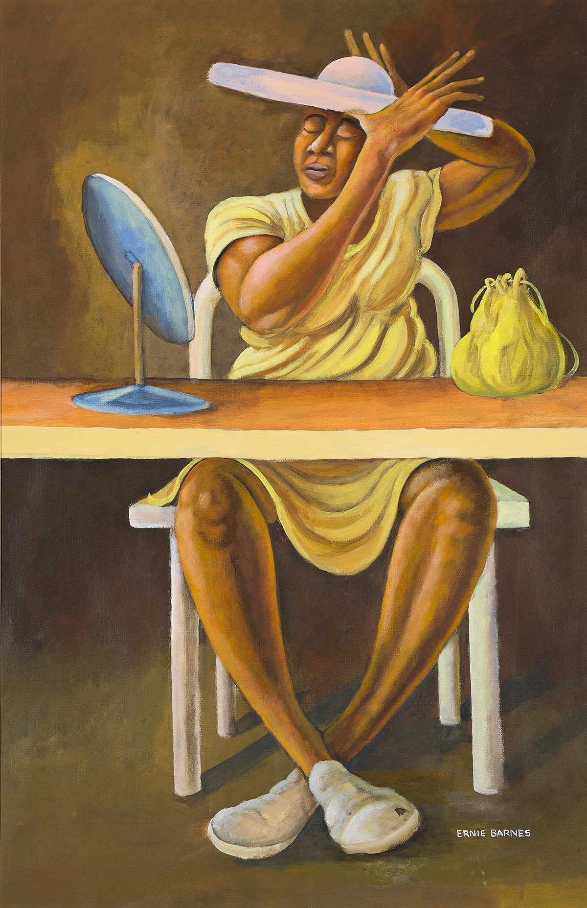 ERNIE BARNES (1938 - 2009) Untitled (Seated Woman Fixing Hat).